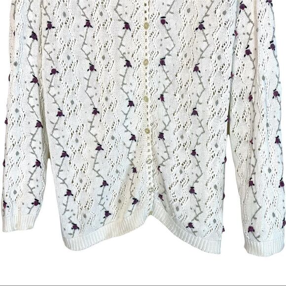 Vintage Northern Traditions Pointelle Knit Floral Embroidered Cardigan - Picture 3 of 11
